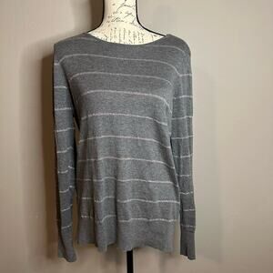 NWOT LOFT Sparkle Striped Gray Long Sleeves Knit Top Size XL women’s Shirt